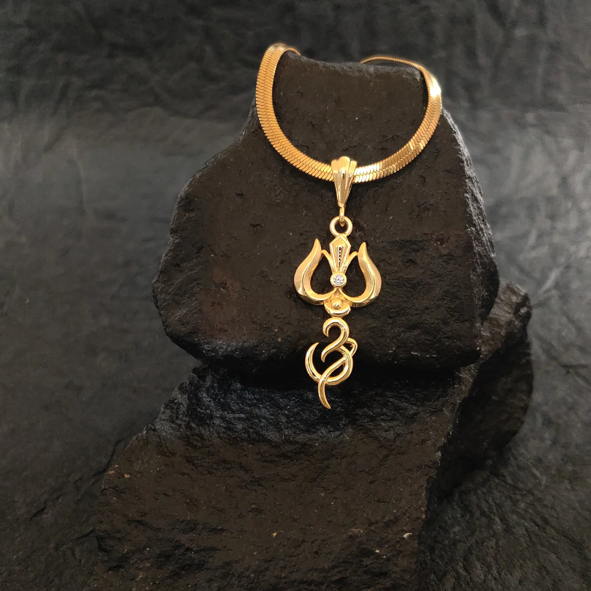 Gold Plated Trishul Pendant With Chain